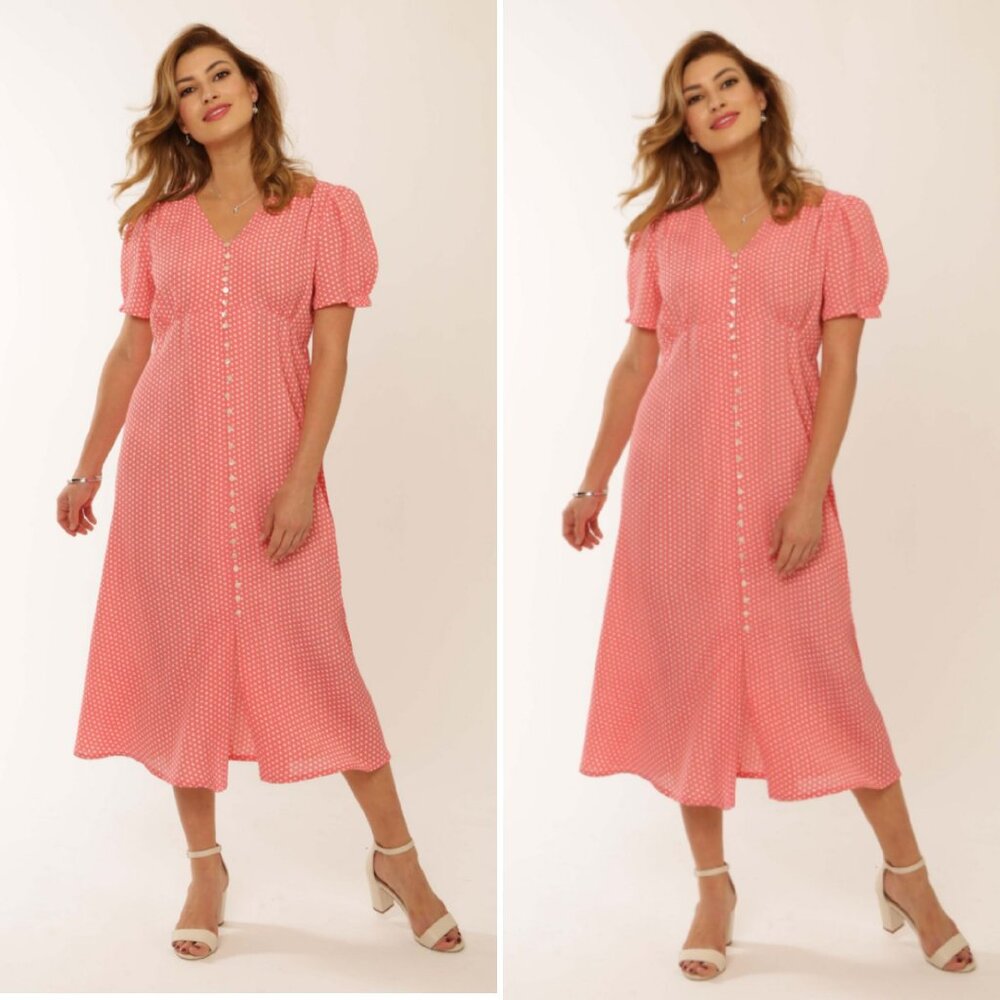 Pomodoro Coral Polka Dot Dress